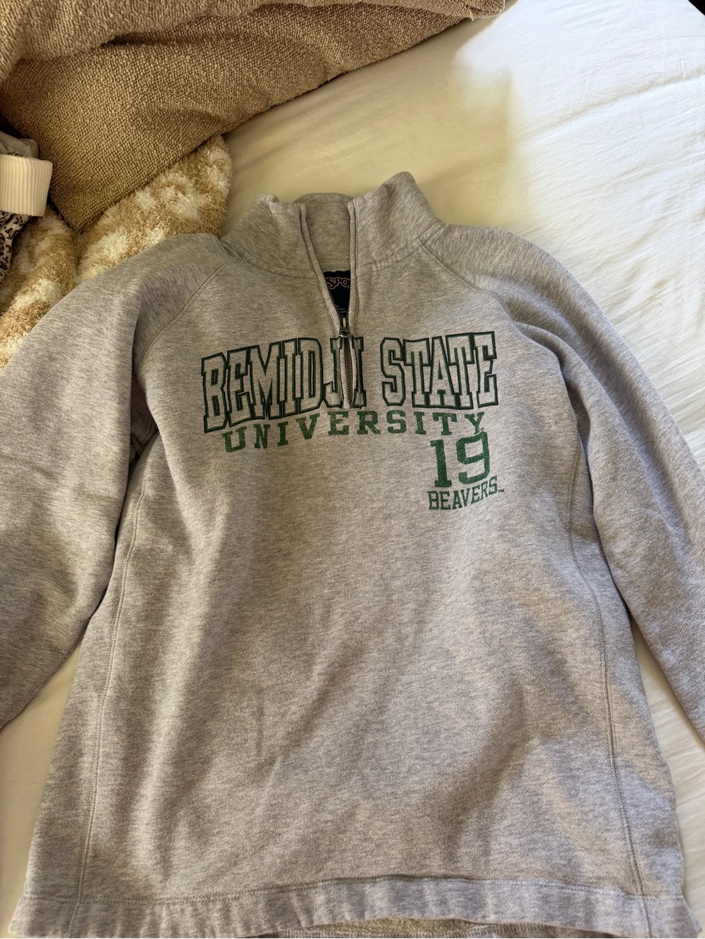 Jansport Gray Quarter-Zip Sweatshirt with Green University Lettering